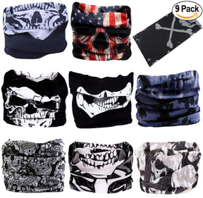 Fanny Pack 9PCS Seamless Bandanas Face Mask Headband Scarf Headwrap Neckwarmer & More – 12-in-1 Multifunctional for Music Festivals, Raves, Riding, Outdoors (Skull 1) - SoJourner Bags