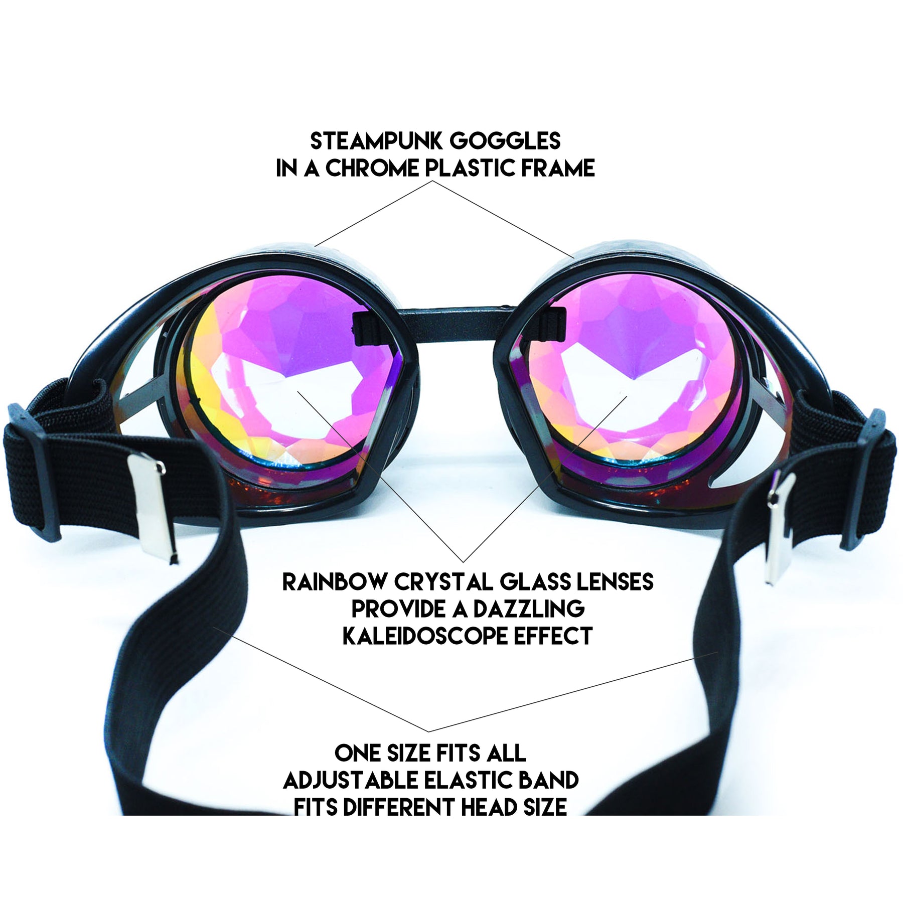 Black Steampunk Goggles Kaleidoscope Glasses - Trippy Psychedelic Rave Goggles - Funky Prism Glasses For Raves - Festival Accessories