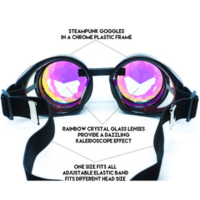 Black Steampunk Goggles Kaleidoscope Glasses - Trippy Psychedelic Rave Goggles - Funky Prism Glasses For Raves - Festival Accessories