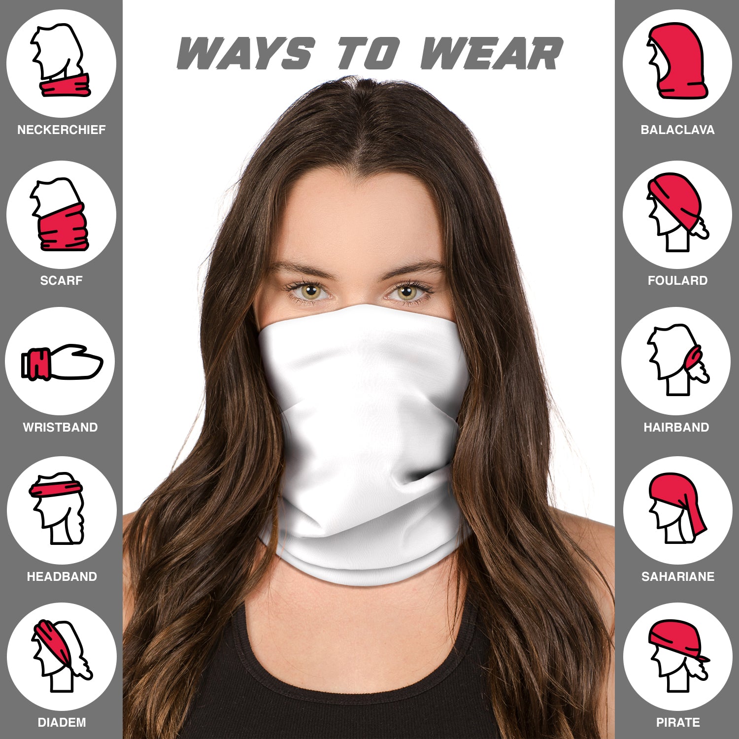 White Neck Gaiter Face Mask Bandana (2 Pack) - Neck Gators Face Coverings for Men & Women I Neck Gator Masks