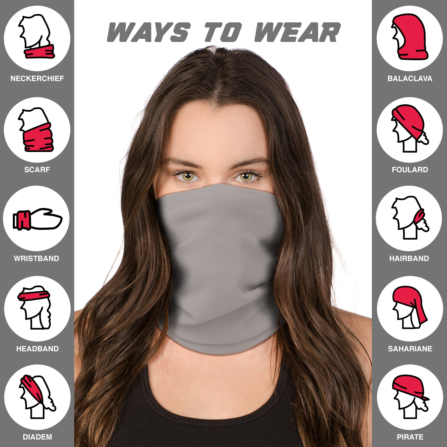 Grey Neck Gaiter Face Mask Bandana (2 Pack) - Neck Gators Face Coverings for Men & Women I Neck Gator Masks