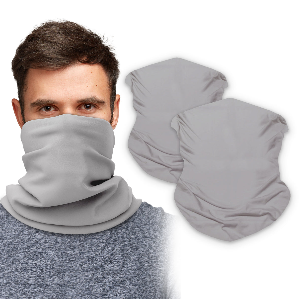 Grey Neck Gaiter Face Mask Bandana (2 Pack) - Neck Gators Face Coverings for Men & Women I Neck Gator Masks