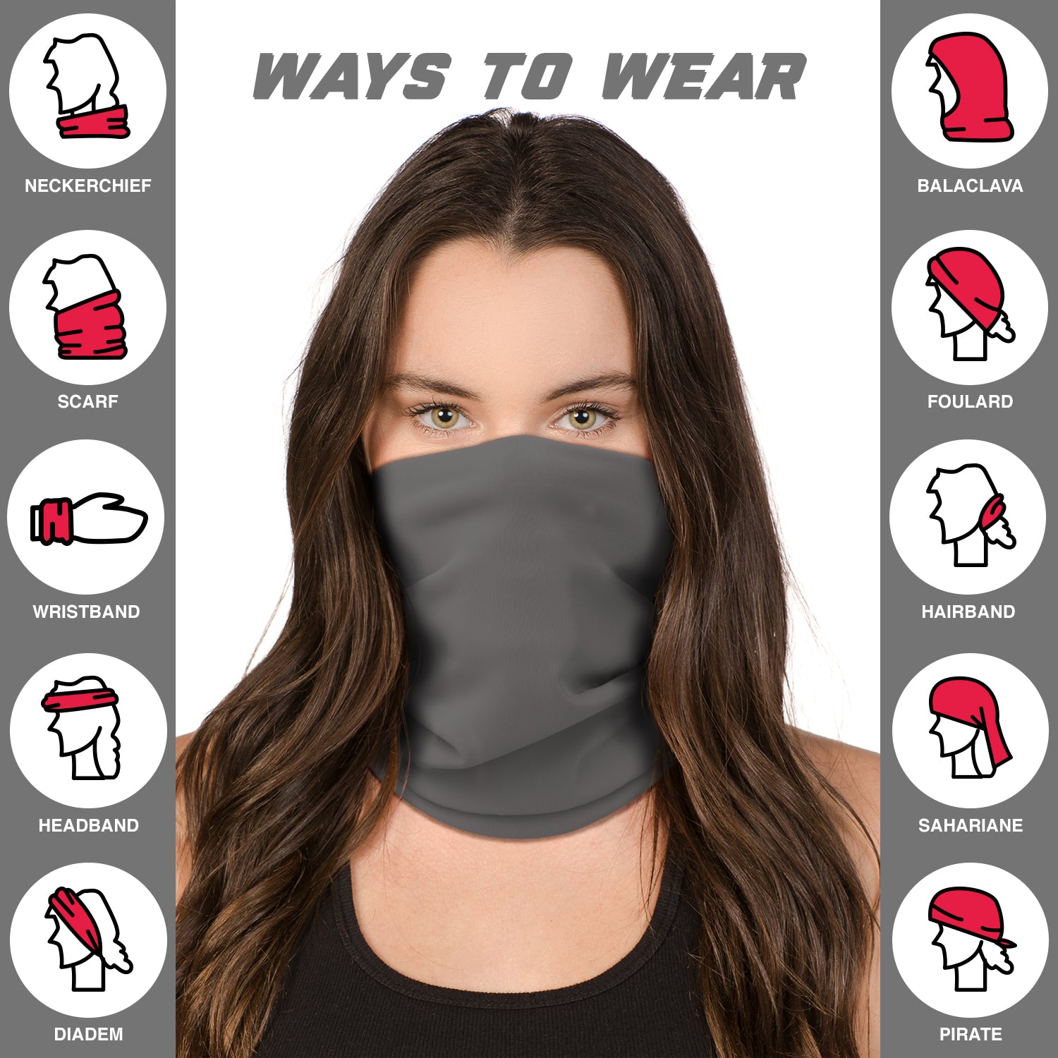 Dark Gray Neck Gaiter Face Mask Bandana (2 Pack) - Neck Gators Face Coverings for Men & Women I Neck Gator Masks