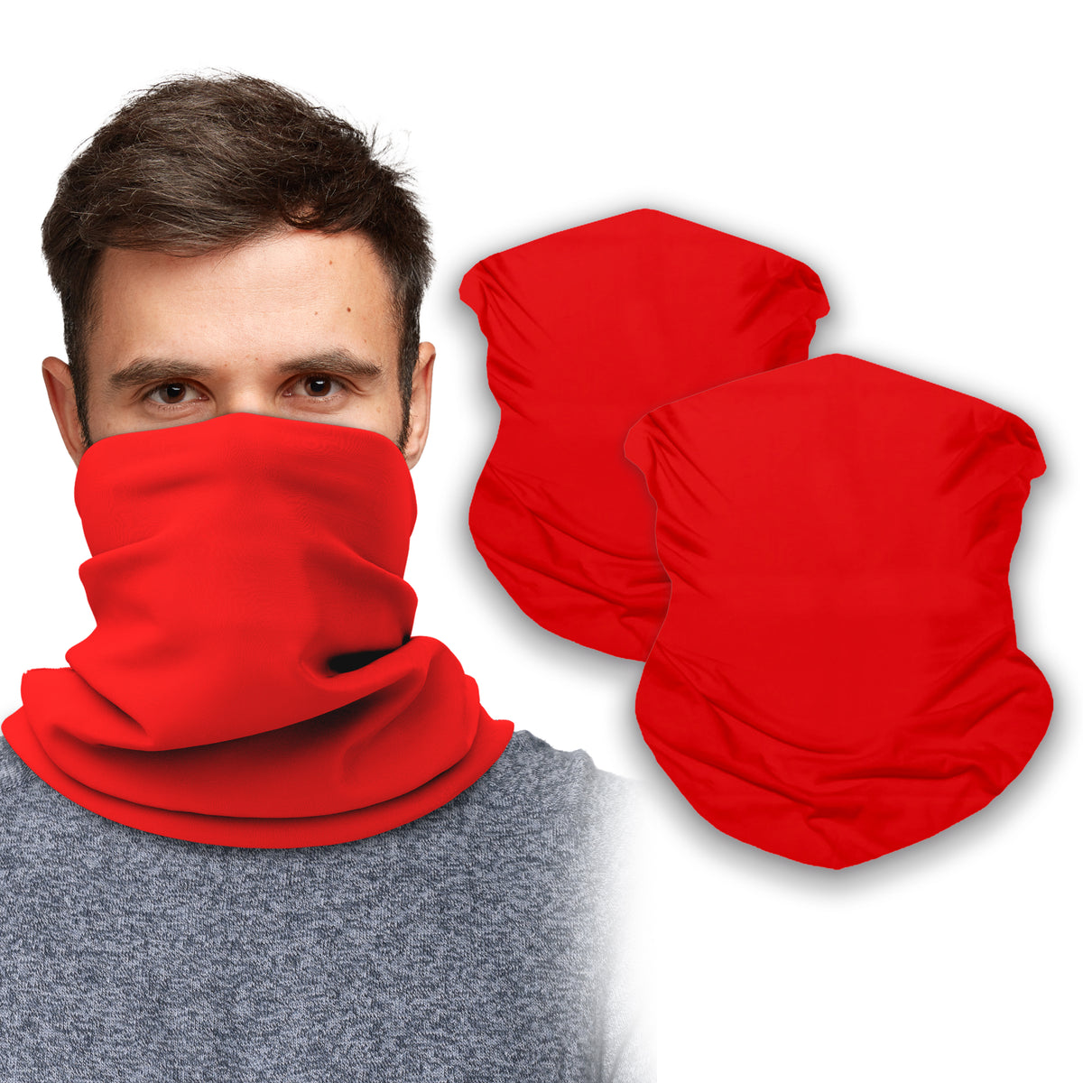 Red Neck Gaiter Face Mask Bandana (2 Pack) - Neck Gators Face Coverings for Men & Women I Neck Gator Masks