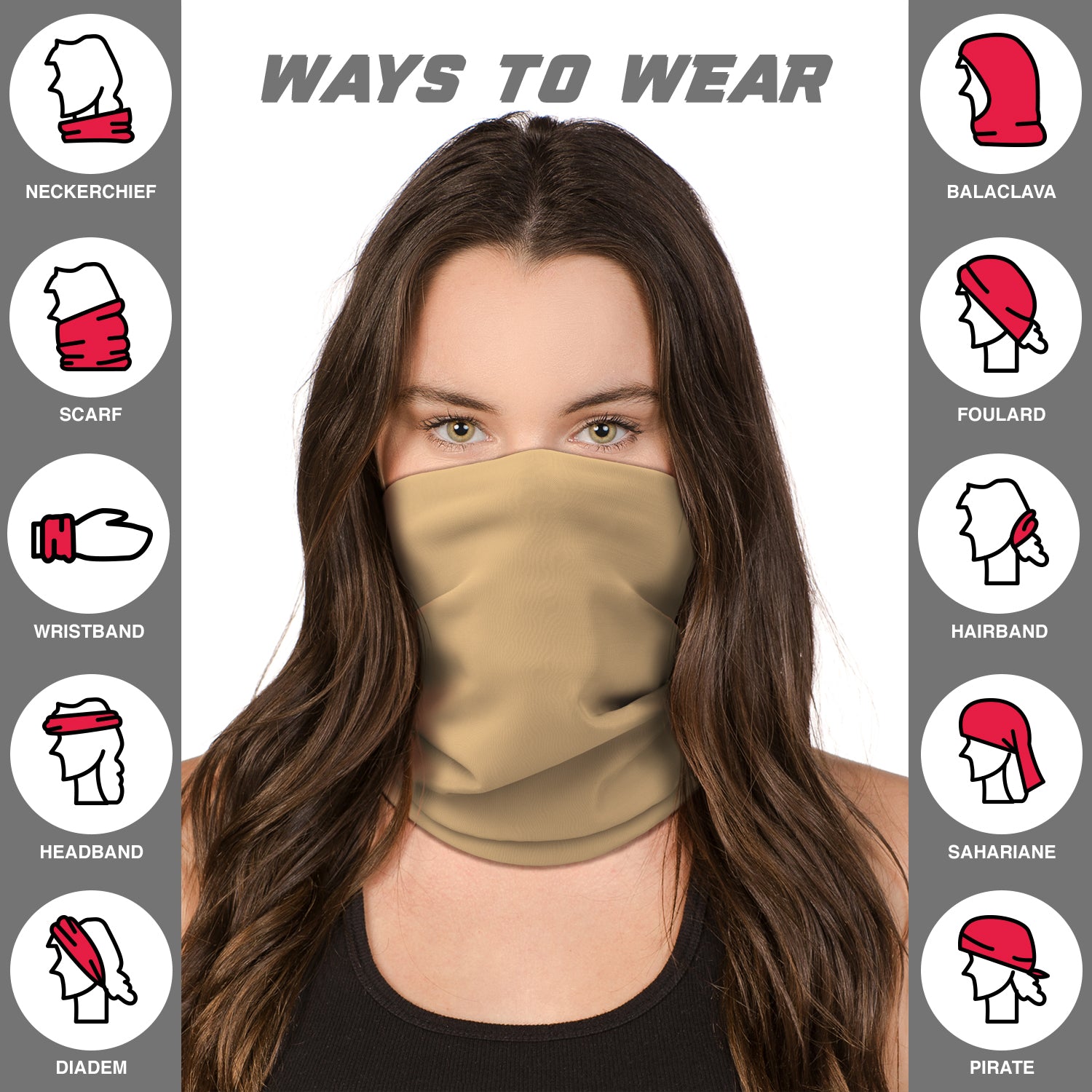 Tan Neck Gaiter Face Mask Bandana (2 Pack) - Neck Gators Face Coverings for Men & Women I Neck Gator Masks