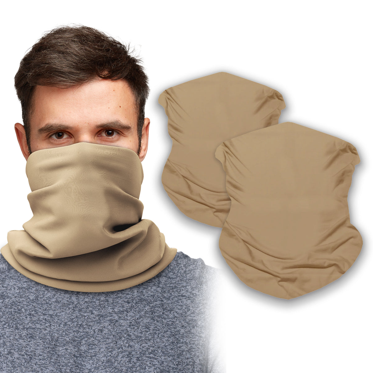 Tan Neck Gaiter Face Mask Bandana (2 Pack) - Neck Gators Face Coverings for Men & Women I Neck Gator Masks