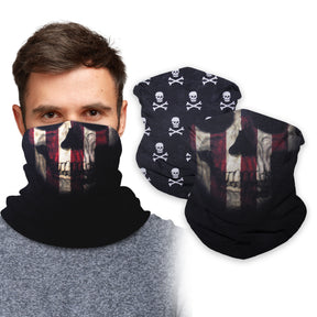 Skull Neck Gaiter Face Mask Bandana (2 Pack) - Neck Gators Face Coverings for Men & Women I Neck Gator Masks