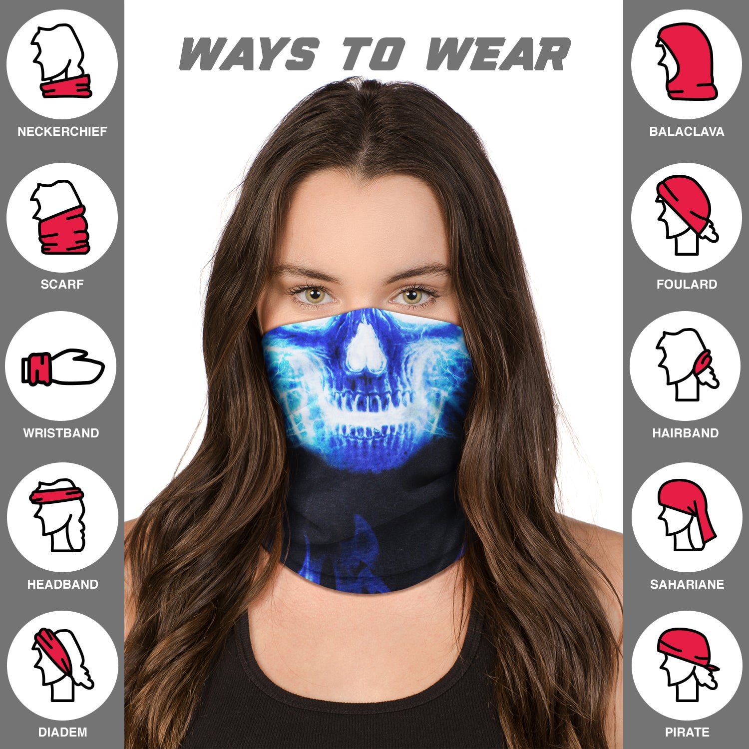 Skull Neck Gaiter Face Mask Bandana (2 Pack) - Neck Gators Face Coverings for Men & Women I Neck Gator Masks