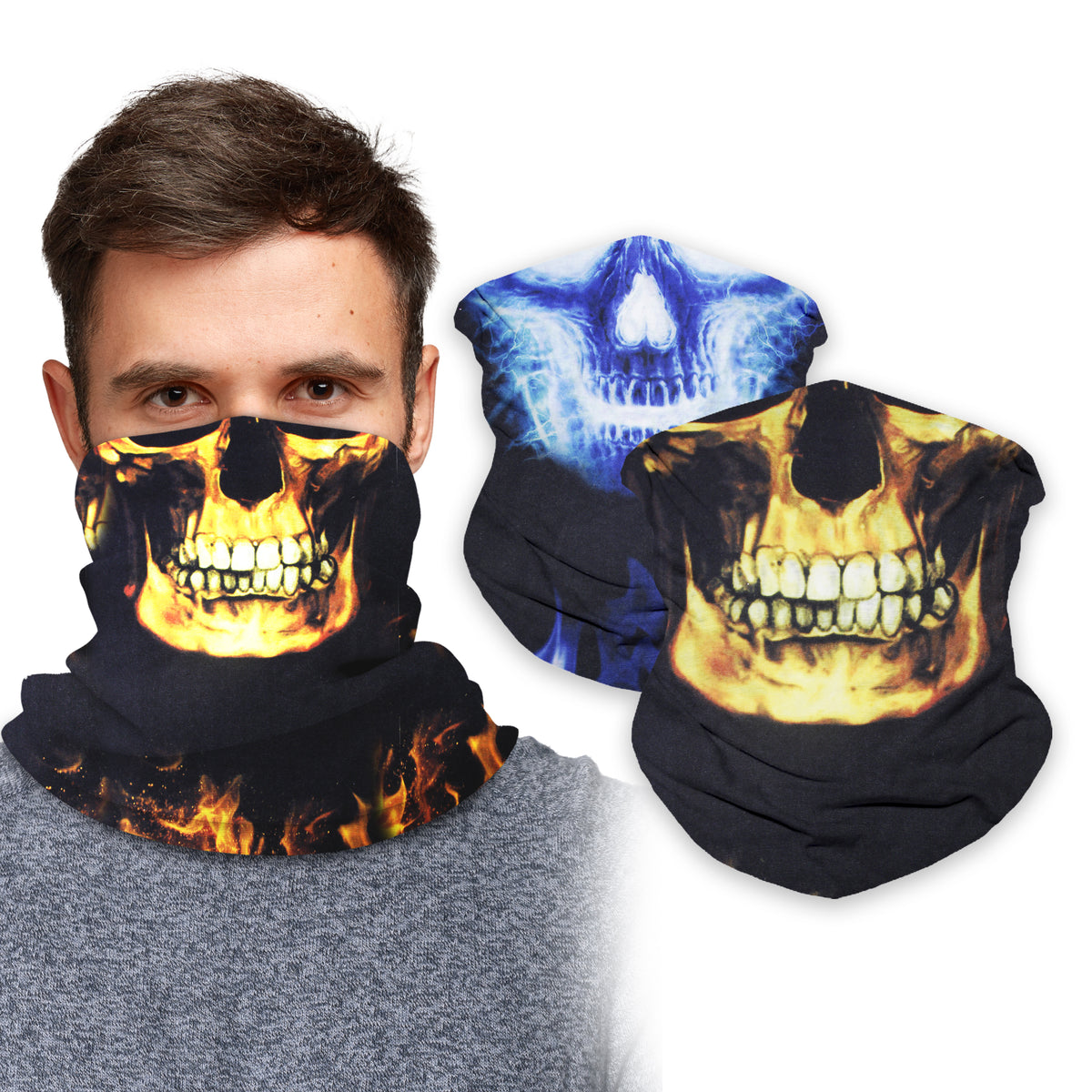 Skull Neck Gaiter Face Mask Bandana (2 Pack) - Neck Gators Face Coverings for Men & Women I Neck Gator Masks