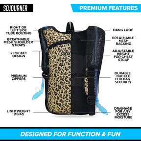 Hydration Pack Backpack - 2L Water Bladder - Cheetah