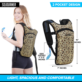 Hydration Pack Backpack - 2L Water Bladder - Cheetah