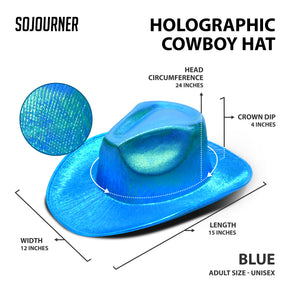 Neon Sparkly Glitter Space Cowboy Hat - Holographic Blue Halloween Party Disco Cowgirl Hat for Birthday & Bachelorette