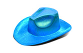 Neon Sparkly Glitter Space Cowboy Hat - Holographic Blue Halloween Party Disco Cowgirl Hat for Birthday & Bachelorette