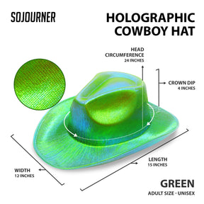 Neon Sparkly Glitter Space Cowboy Hat - Holographic Green Halloween Party Disco Cowgirl Hat for Birthday & Bachelorette