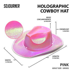Neon Sparkly Glitter Space Cowboy Hat - Holographic Pink Halloween Party Disco Cowgirl Hat for Birthday & Bachelorette