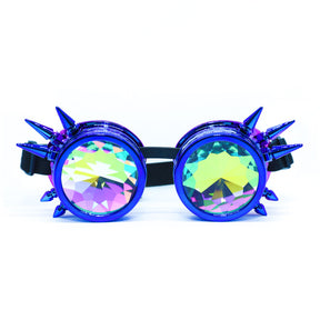 Blue Purple Steampunk Goggles Kaleidoscope Glasses - Trippy Psychedelic Rave Goggles - Funky Prism Glasses For Raves - Festival Accessories