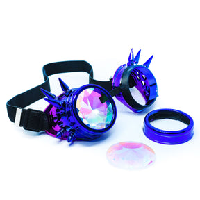 Blue Purple Steampunk Goggles Kaleidoscope Glasses - Trippy Psychedelic Rave Goggles - Funky Prism Glasses For Raves - Festival Accessories