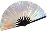 Holographic Rave Fan - Pride Fan and Festival Fan - Large Folding Fan for Festivals (Holographic Silver)