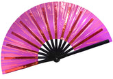 Holographic Rave Fan - Pride Fan and Festival Fan - Large Folding Fan for Festivals (Hot Pink)