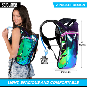 Hydration Pack Backpack - 2L Water Bladder - Laser Green Purple