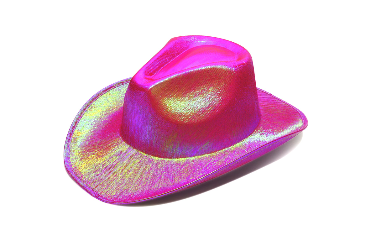Neon Sparkly Glitter Space Cowboy Hat - Holographic Hot Pink Halloween Party Disco Cowgirl Hat for Birthday & Bachelorette