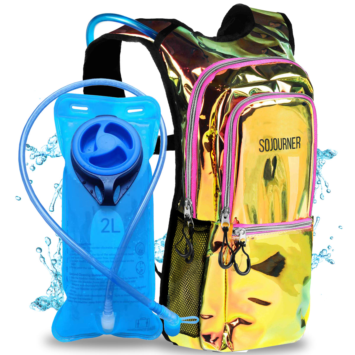 Medium Hydration Pack Backpack - 2L Water Bladder - Laser Holographic Pink