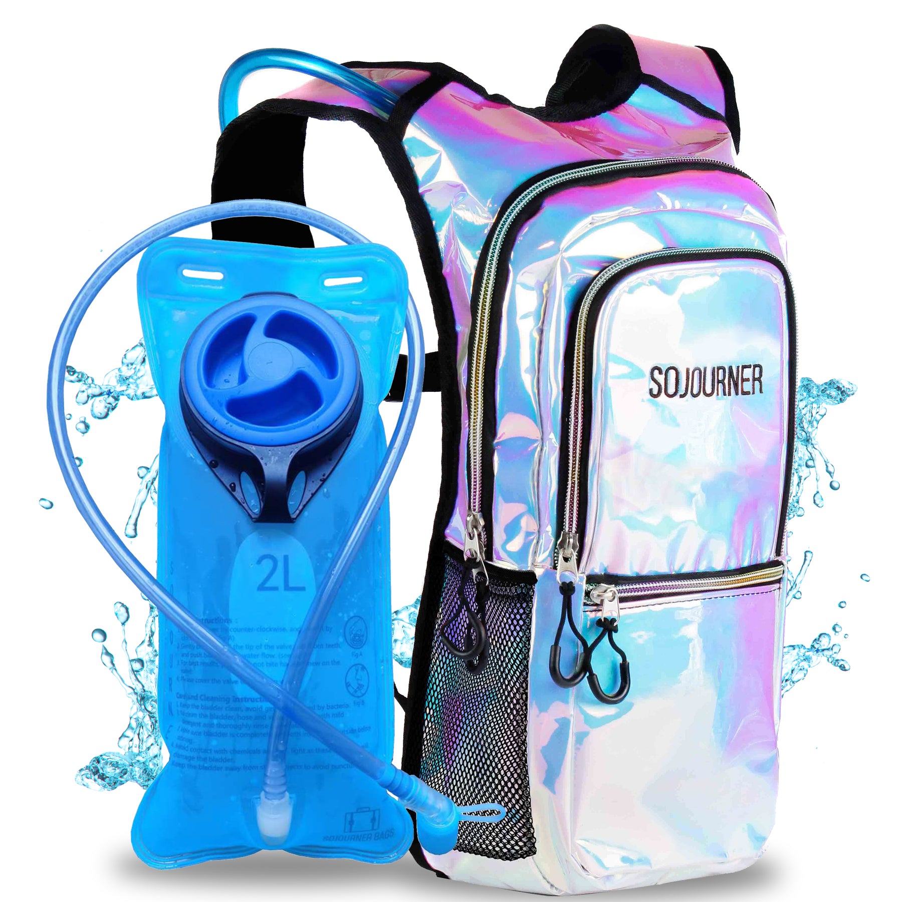 Medium Hydration Pack Backpack - 2L Water Bladder - Holographic Blue