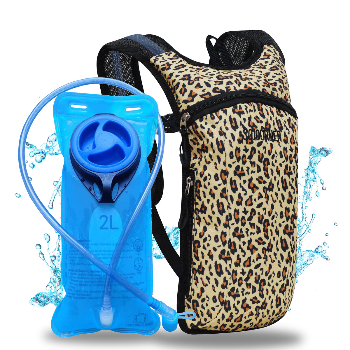 Hydration Pack Backpack - 2L Water Bladder - Cheetah