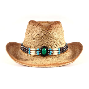 Turquoise Beads Men & Women's Cowboy Cowgirl Hat - Western Hats for Women, Adjustable Cowboy Hat Men with Wide Brim