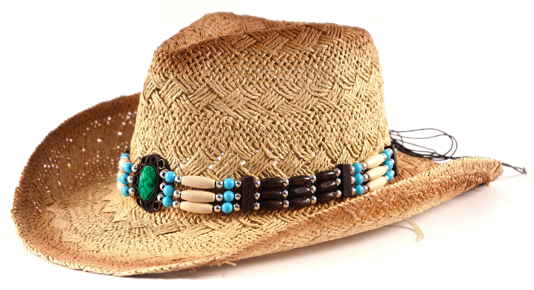 Turquoise Beads Men & Women's Cowboy Cowgirl Hat - Western Hats for Women, Adjustable Cowboy Hat Men with Wide Brim