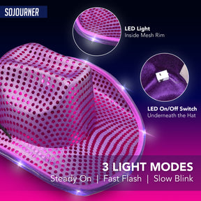 Purple Light Up Cowboy Hat for Women - LED Cowboy Hat for Bachelorette Parties, Halloween and More - Neon Cowboy Hat Light Up with our LED Sequins on all Light Up Cowgirl Hats