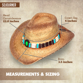 Turquoise Beads Men & Women's Cowboy Cowgirl Hat - Western Hats for Women, Adjustable Cowboy Hat Men with Wide Brim