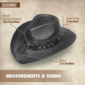 Black Longhorn Men & Women's Cowboy Cowgirl Hat - Western Hats for Women, Adjustable Cowboy Hat Men with Wide Brim