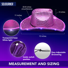 Purple Light Up Cowboy Hat for Women - LED Cowboy Hat for Bachelorette Parties, Halloween and More - Neon Cowboy Hat Light Up with our LED Sequins on all Light Up Cowgirl Hats