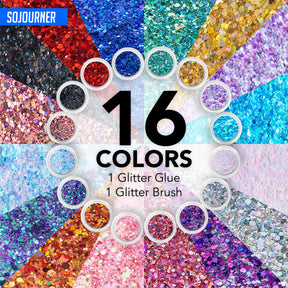 16 pack + 1 glitter glue Chunky Cosmetic Holographic Glitter | Body, Face & Hair Safe