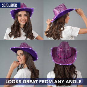 Purple Light Up Cowboy Hat for Women - LED Cowboy Hat for Bachelorette Parties, Halloween and More - Neon Cowboy Hat Light Up with our LED Sequins on all Light Up Cowgirl Hats