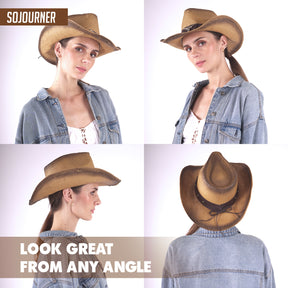Brown Longhorn Men & Women's Cowboy Cowgirl Hat - Western Hats for Women, Adjustable Cowboy Hat Men with Wide Brim