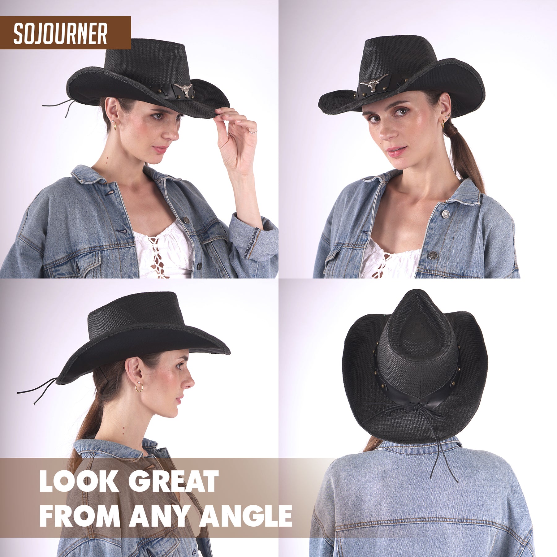 Black Longhorn Men & Women's Cowboy Cowgirl Hat - Western Hats for Wom