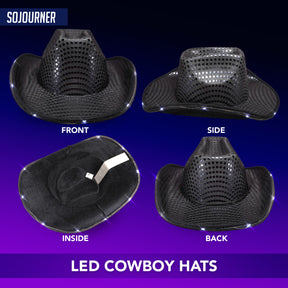 Black Lightup Sequin Cowboy Hat - LED Cowboy Hat for Bachelorette Parties, Halloween and More - Neon Cowboy Hat Light Up with our LED Sequins on all Light Up Cowgirl Hats