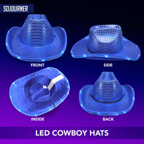 Blue Cowboy Hat Light Up - LED Cowboy Hat for Bachelorette Parties, Halloween and More - Neon Cowboy Hat with our LED Sequins on all Light Up Cowgirl Hats