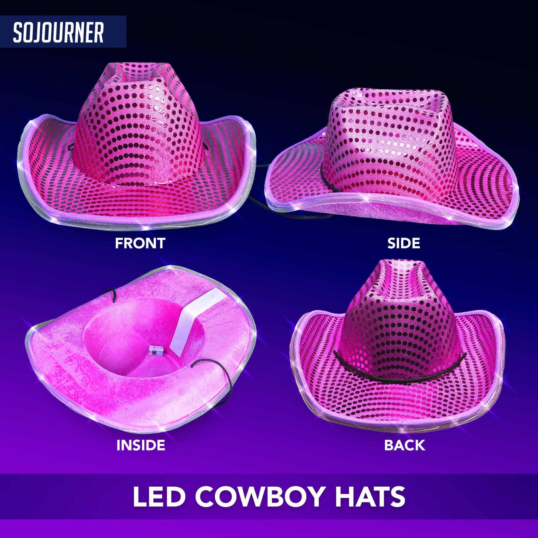 Light-Up Neon Pink Fabric Cowboy Hat