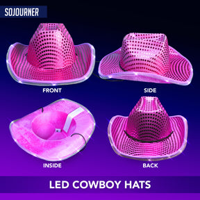 Hot Pink Light Up Cowgirl hat - LED Cowboy Hat for Bachelorette Parties, Halloween and More - Neon Cowboy Hat Light Up with our LED Sequins on all Light Up Cowgirl Hats