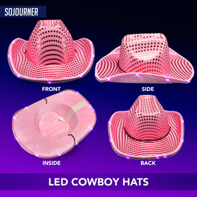 Pink Light Up Cowboy Hat - LED Cowboy Hat for Bachelorette Parties, Halloween and More - Neon Cowboy Hat Light Up with our LED Sequins on all Light Up Cowgirl Hats