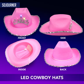 Pink Cowgirl Hat - Light Up Pink Cowboy Hat with Crown - Cute Sequined Preppy Cowgirl Hat perfect for Halloween Costumes Parties - Flashing Lights with Cowgirl Hat Pink Princess Tiara
