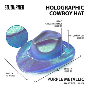 Neon Sparkly Glitter Space Cowboy Hat - Holographic Light Purple Halloween Party Disco Cowgirl Hat for Birthday & Bachelorette