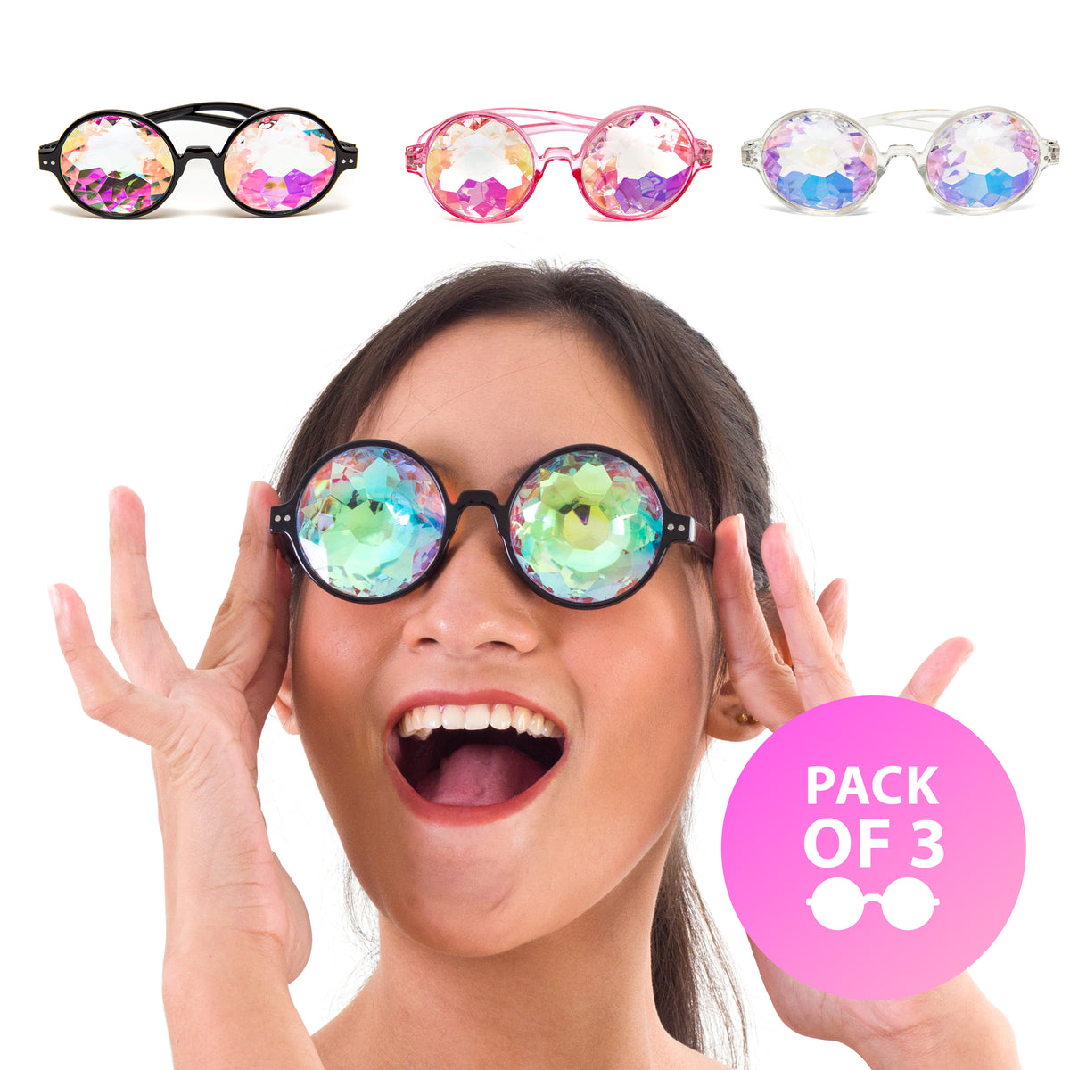 Fanny Pack Kaleidoscope Glasses - 3 Pk - Trippy Psychedelic Rave Goggles - Funky Prism Glasses For Raves - SoJourner Bags