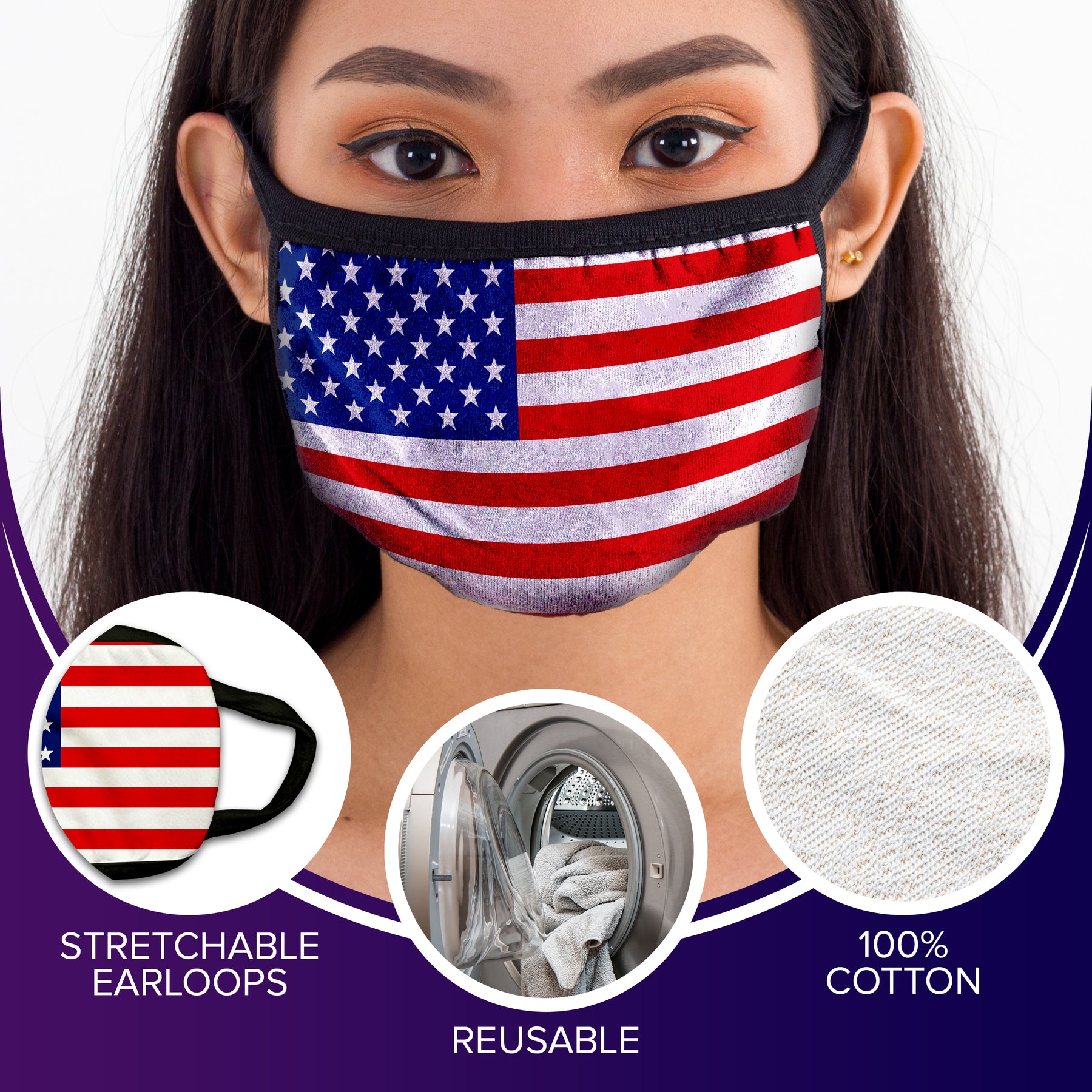 Face Mouth Mask - Cotton Face Covering (9 Pack - USA)