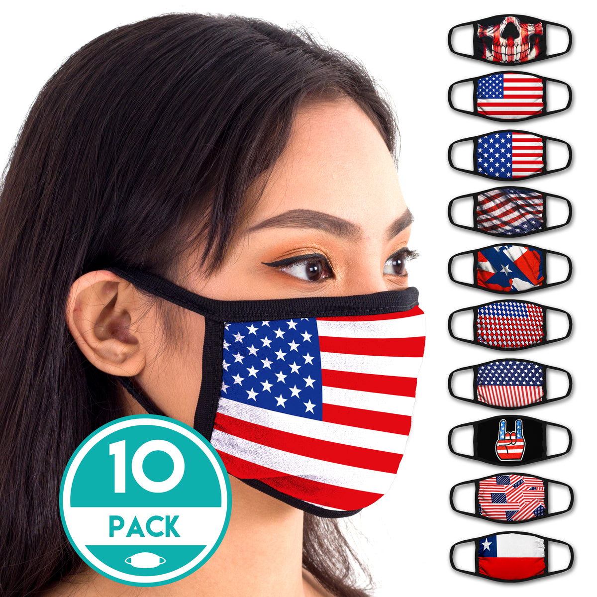 Face Mouth Mask - Cotton Face Covering (9 Pack - USA)