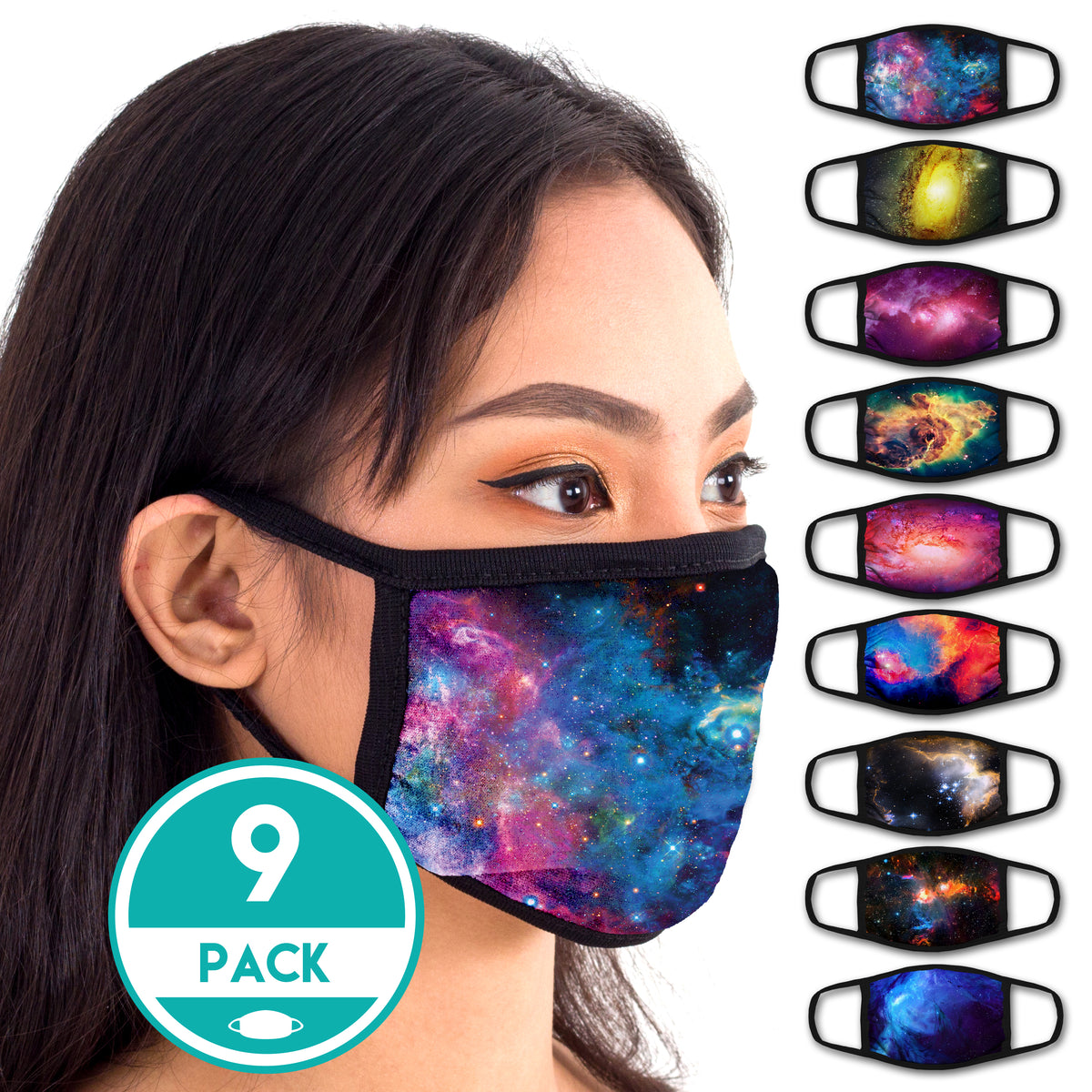 Face Mouth Mask - Cotton Face Covering (9 Pack - Galaxy)