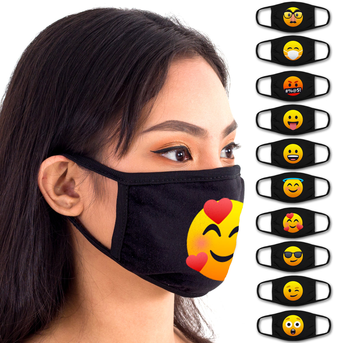 Face Mouth Mask - Cotton Face Covering (10 Pack - Emoticon)